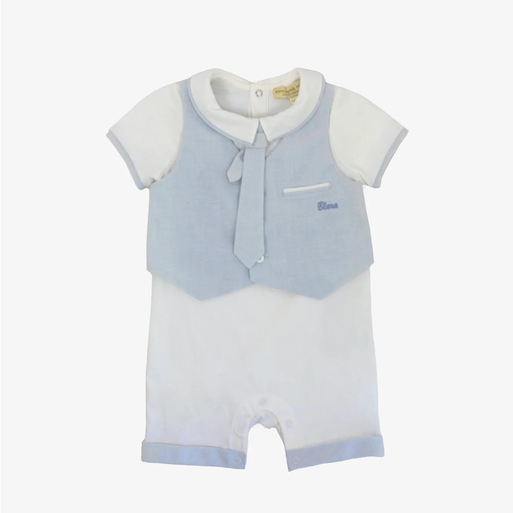Baby Blue and White Romper with Tie, 9-12 months